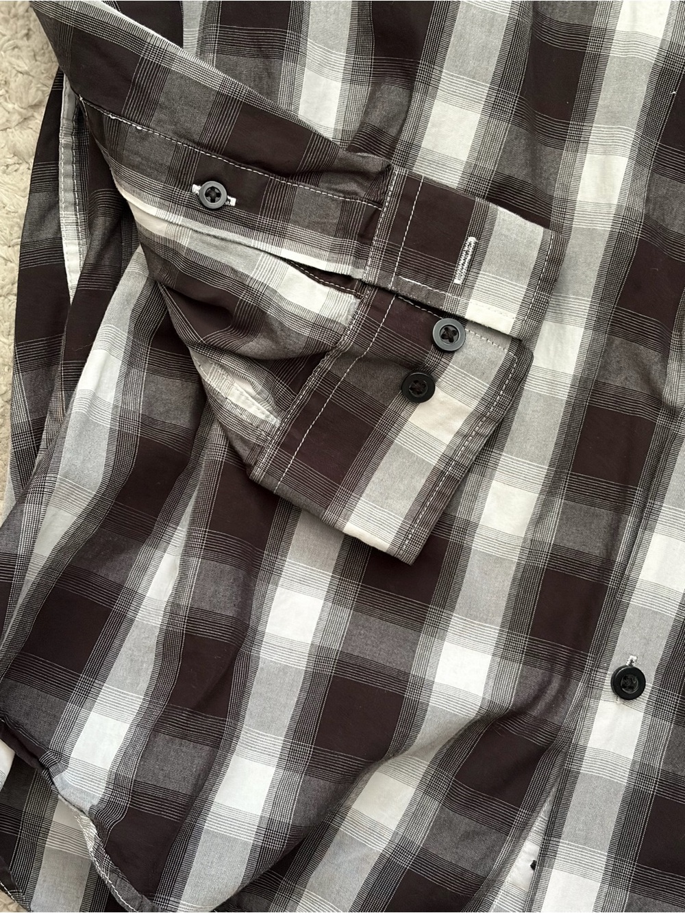 Alfani Men’s Black & White Plaid Button-Down Shirt - Picture 5 of 7